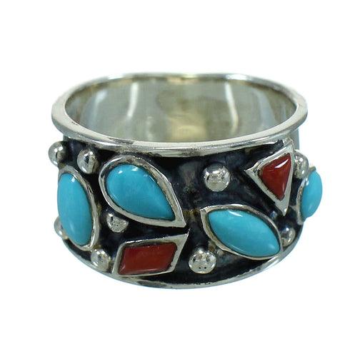 Coral Turquoise Southwest Authentic Sterling Silver Ring Size 6-1/2 AX82247